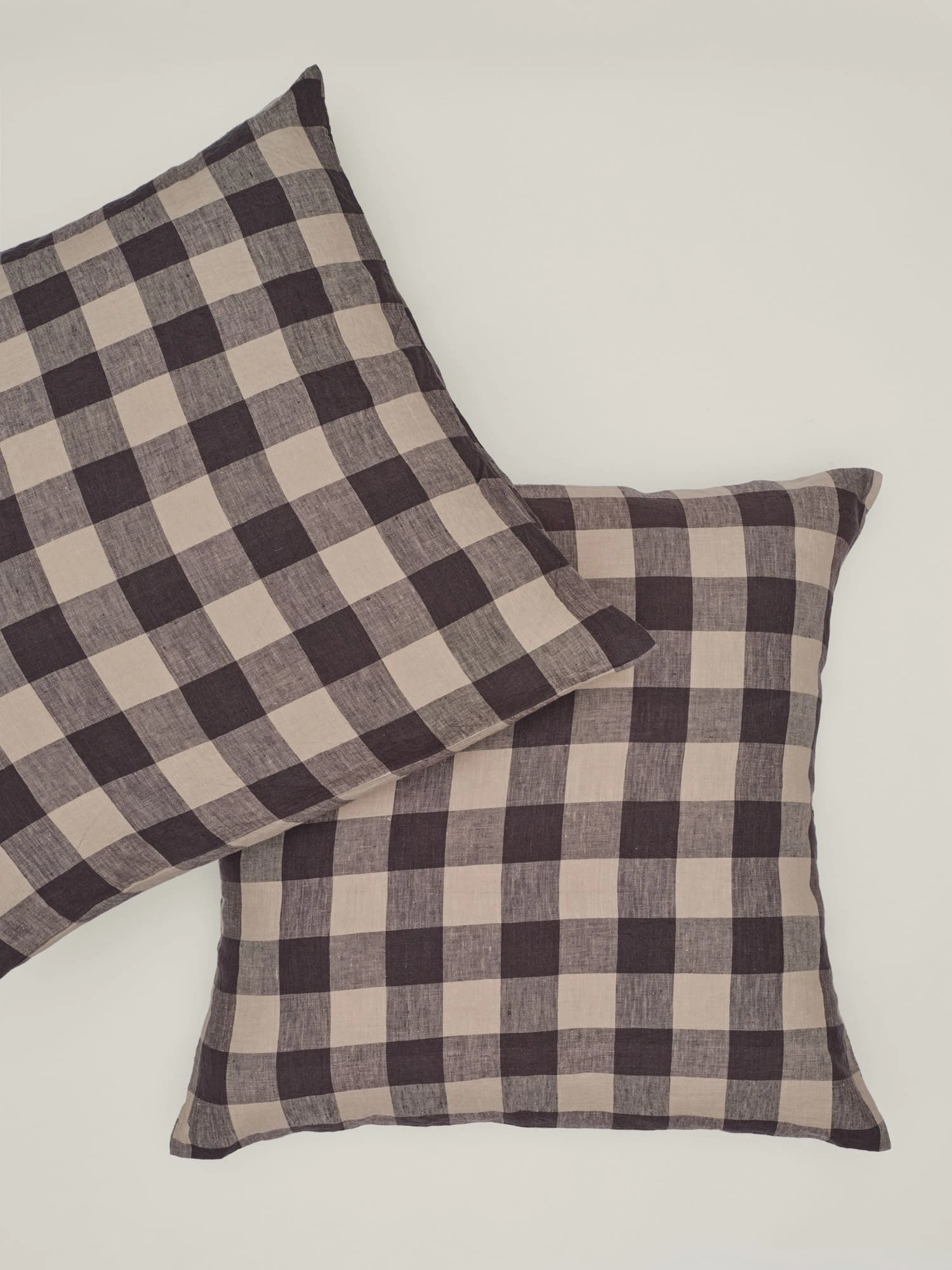 100% Linen European Pillowcase Set (of two) in Natural-Dark Check