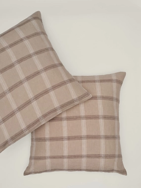 100% Linen European Pillowcase Set (of two) in Natural Plaid