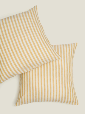100% Linen European Pillowcase Set (of two) in Yellow Stripes