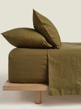 100% Linen Fitted Sheet in Olive