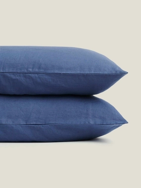 100% Linen Pillowcase Set (of two) in Marine Blue