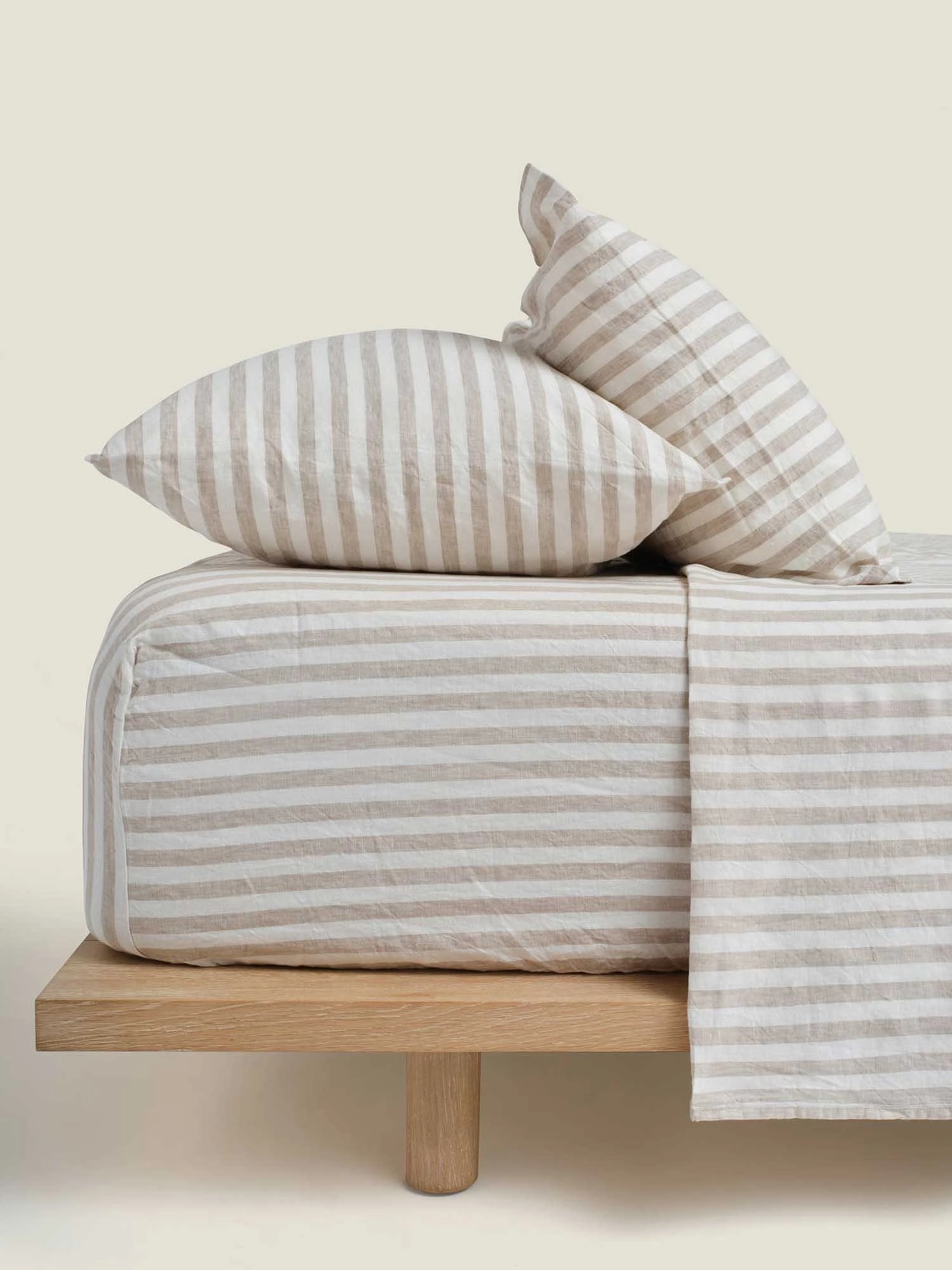 100% Linen Pillowcase Set (of two) in Wide Natural Stripes