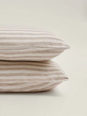 100% Linen Pillowcase Set (of two) in Wide Natural Stripes