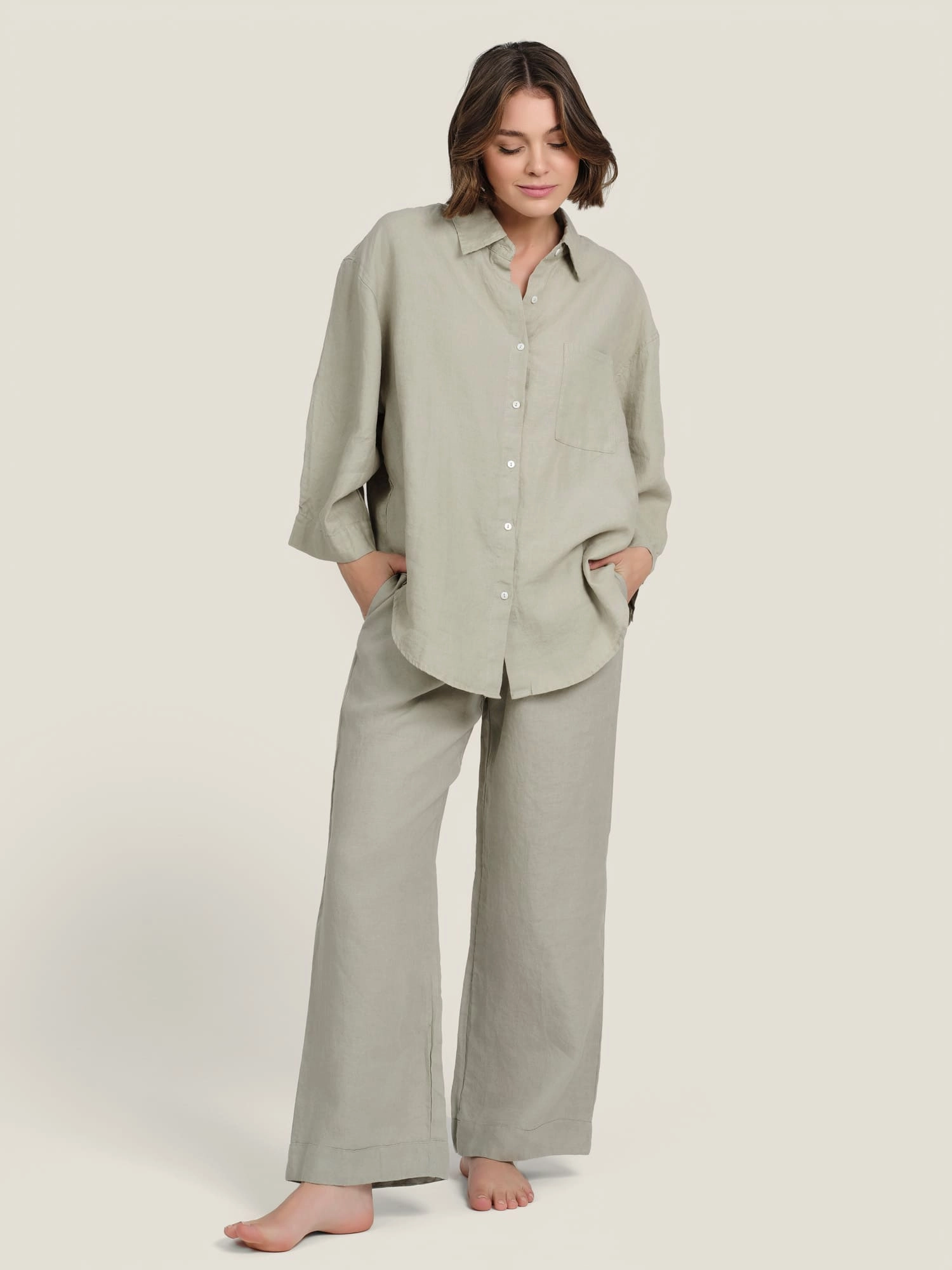 100% Linen shirt in Sage