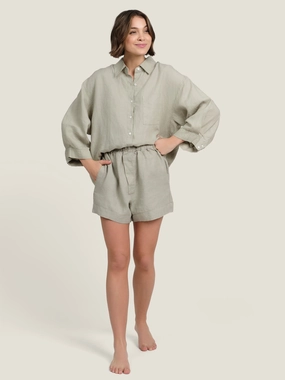 100% Linen shorts in Sage