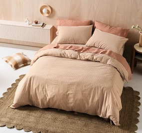 Classic Stripe Quilt Cover Set Range Nutmeg
