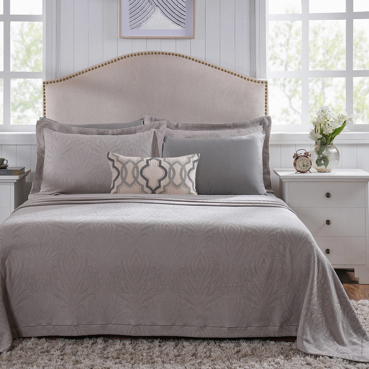 Classical Ornate Acorus Bliss Blend Cotton 8pcs Bed Cover Set Neutral