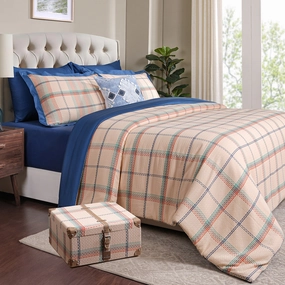 Eclectic Geo Mosaic Plaid Woven 100% Cotton Blue 8 pcs Duvet Cover Set