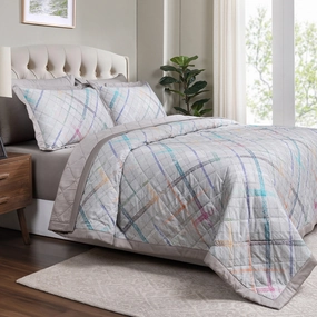 Eclectic Geo Rhombus Quilt/Quilted Bed Cover Grey