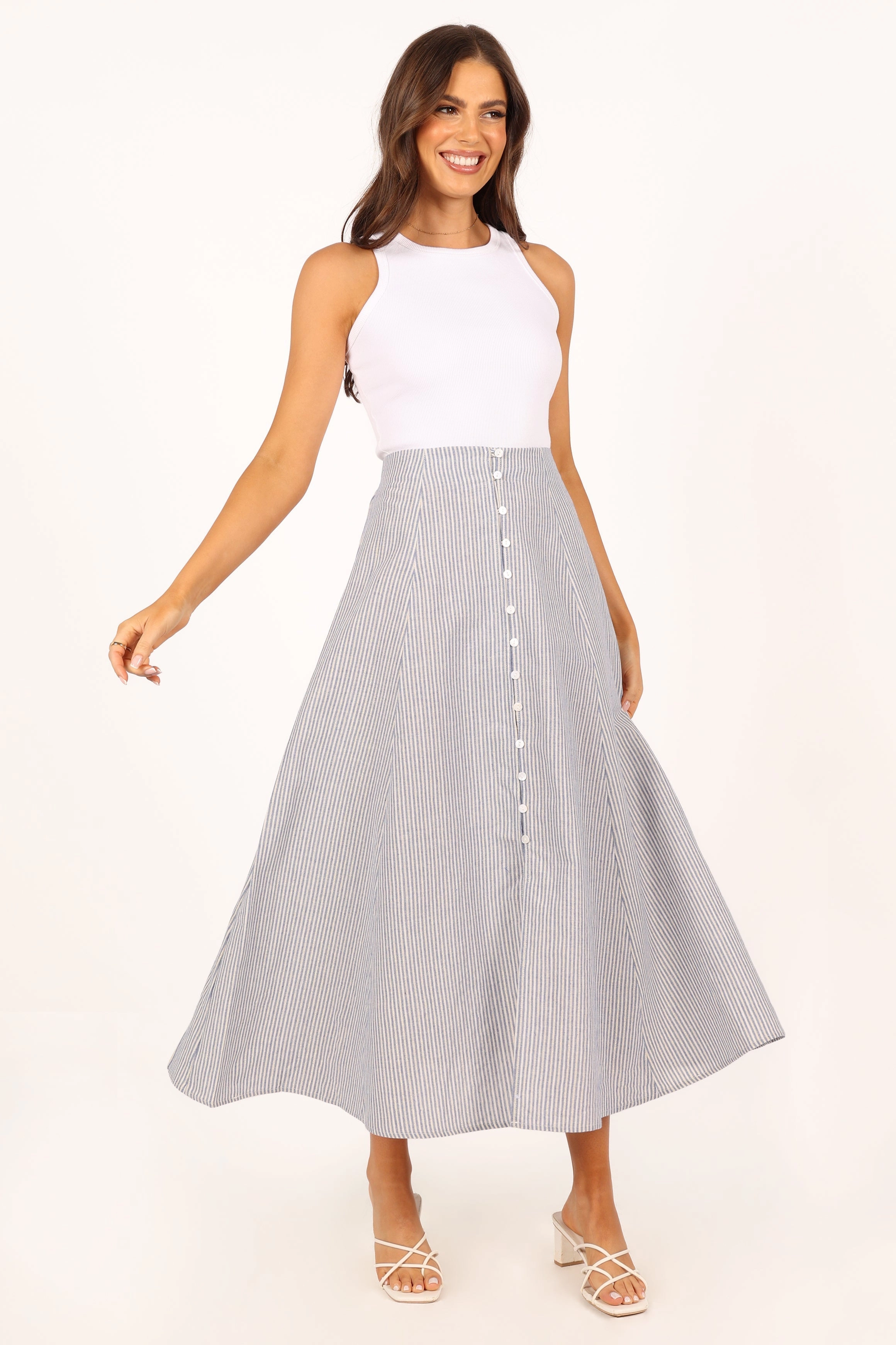 Kenny Midi Skirt - Blue Stripe