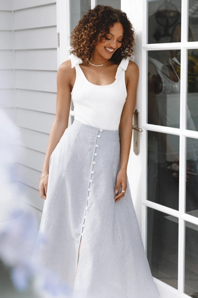 Kenny Midi Skirt - Blue Stripe