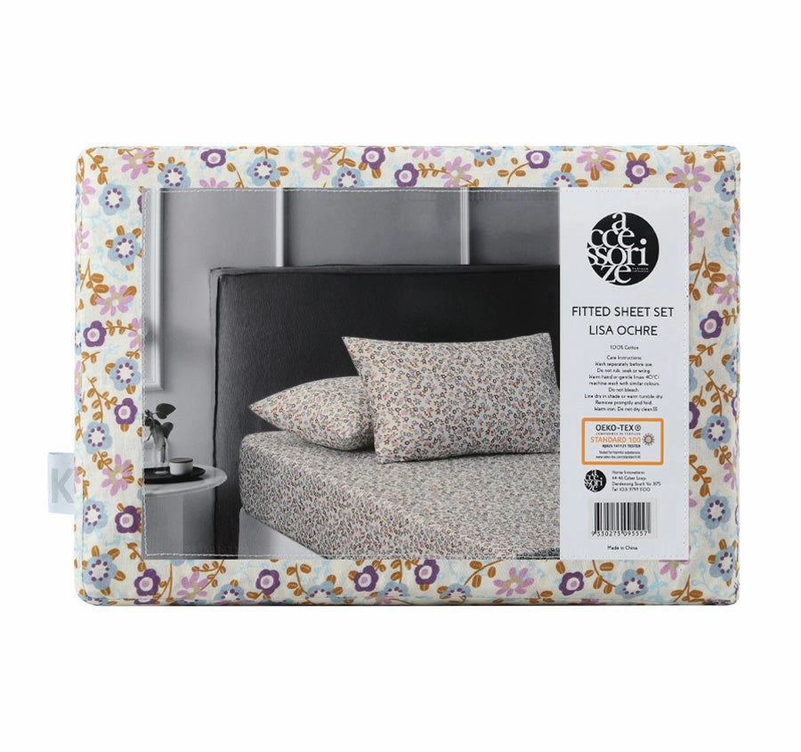 Lisa Washed Cotton Fitted Sheet Combo Set Ochre