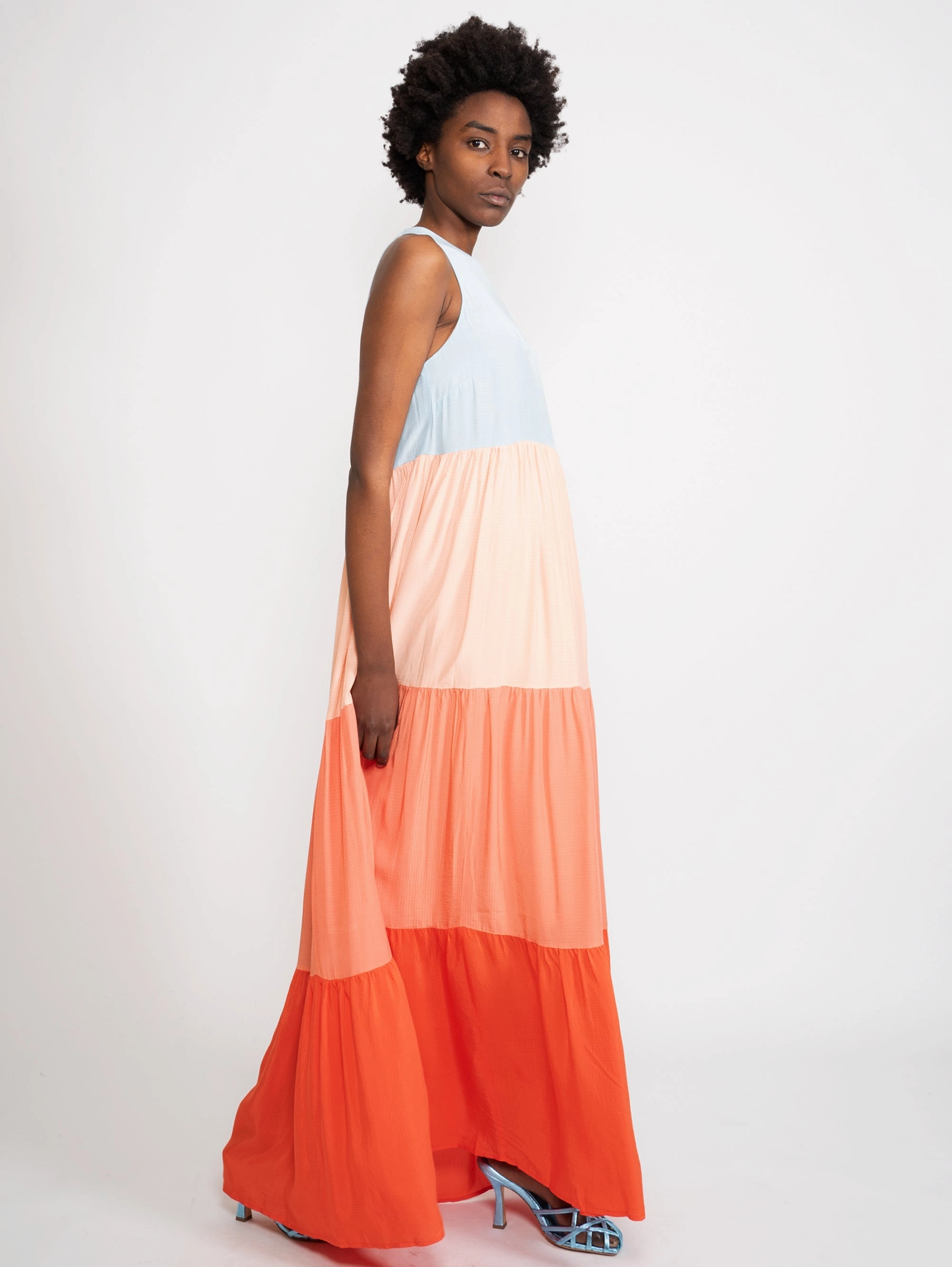 Long Multicolor Color Block Dress