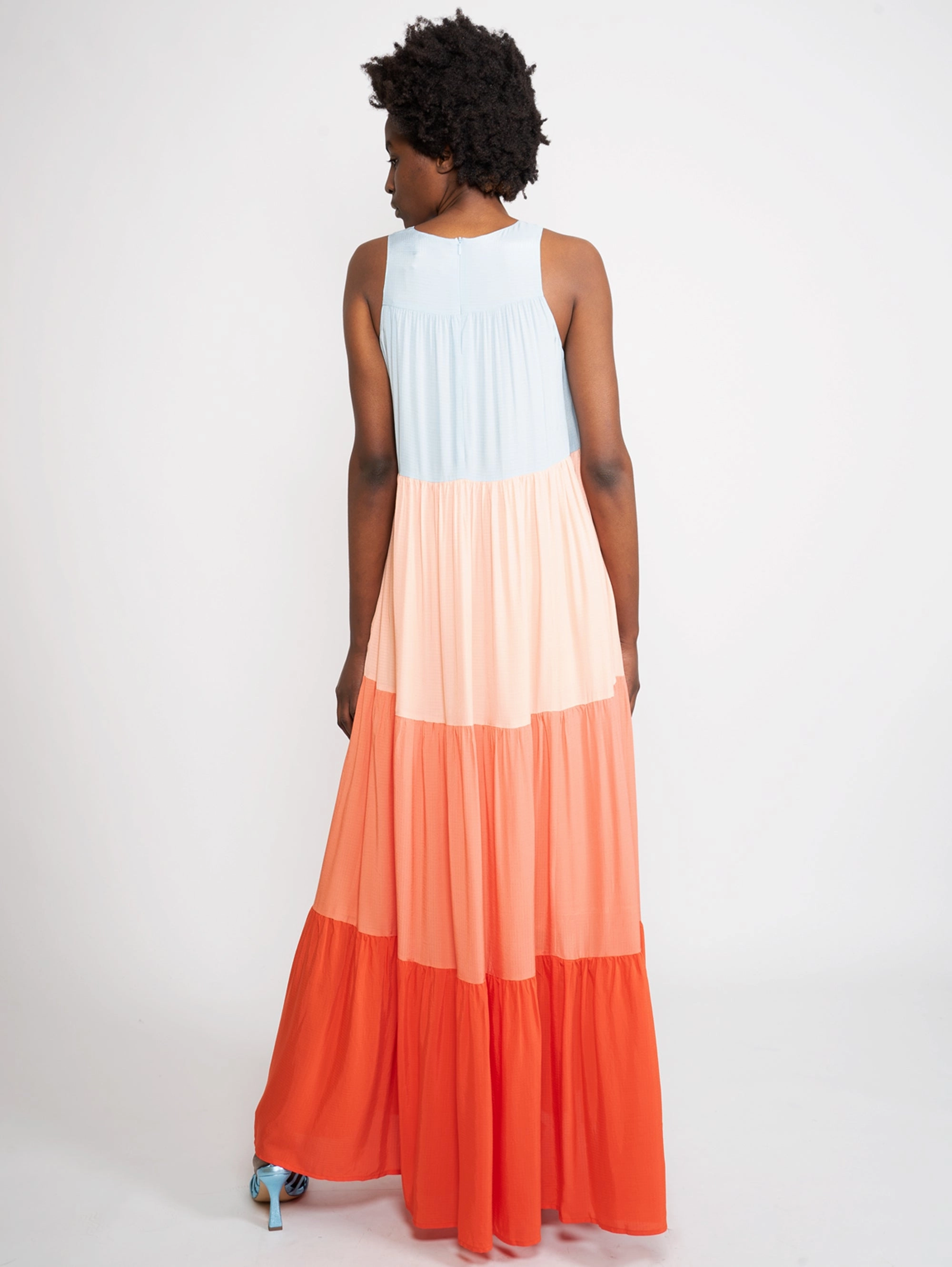 Long Multicolor Color Block Dress