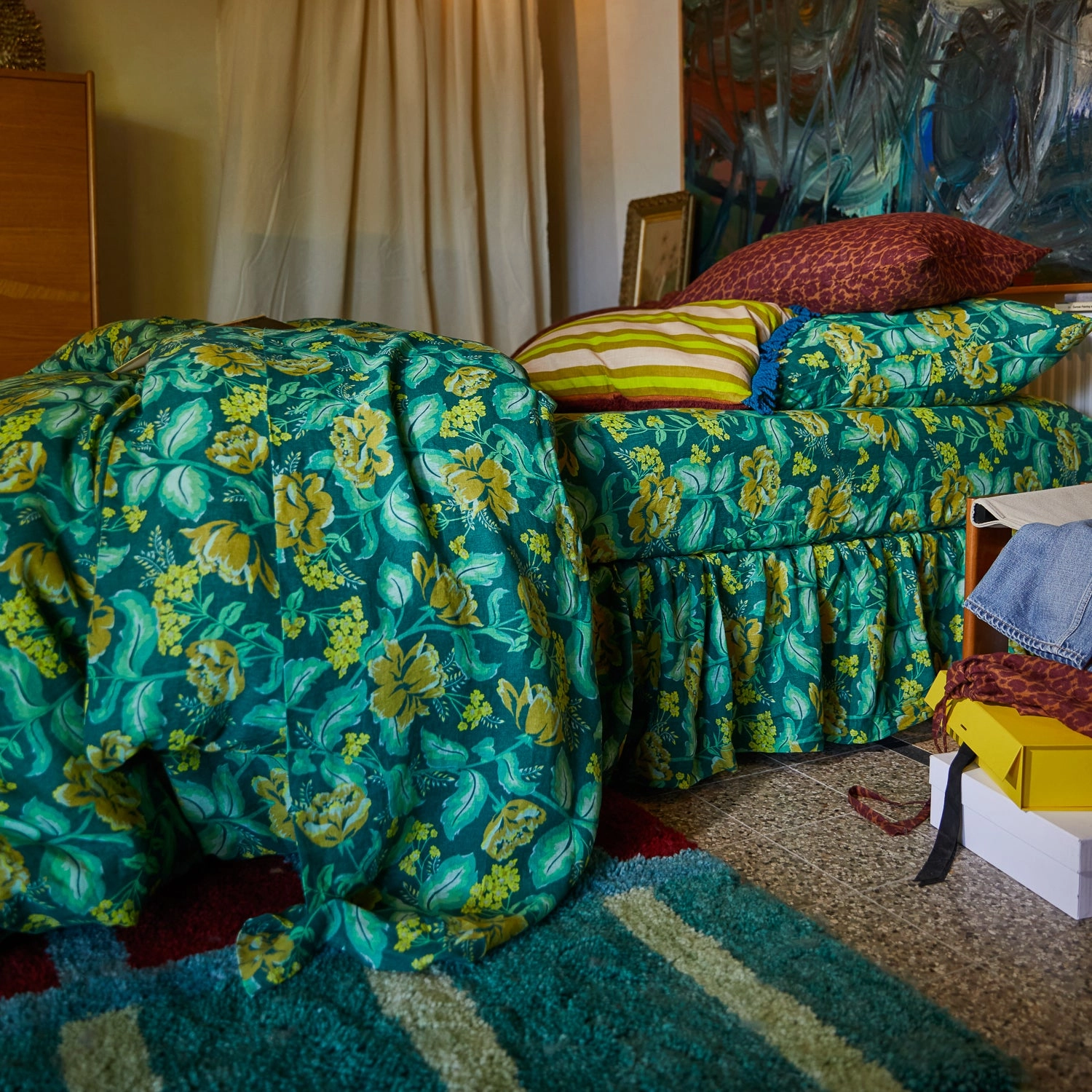 Margot Linen Quilt Cover - Forest