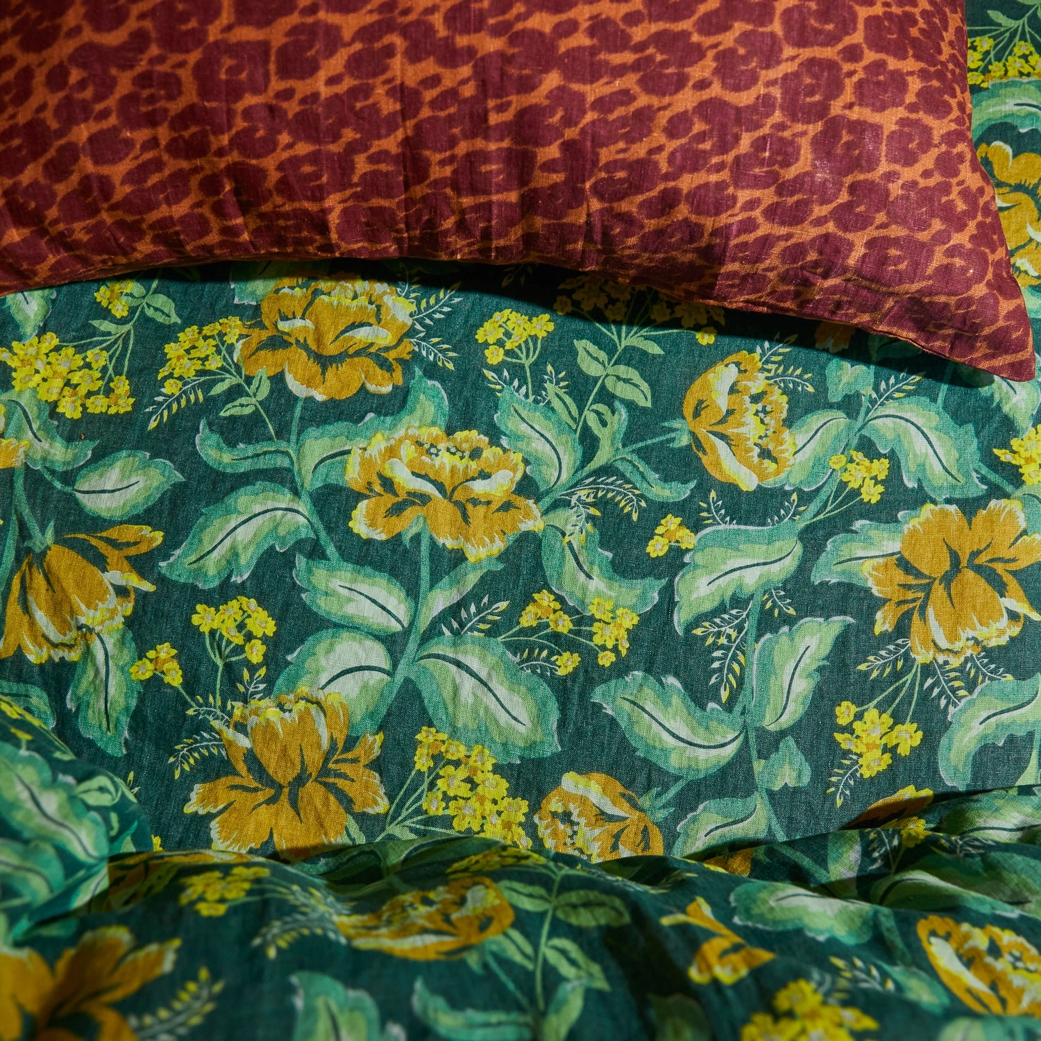 Margot Linen Quilt Cover - Forest