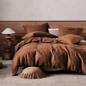 Nimes Linen QUILT COVER SET CINNAMON by Linen House