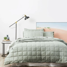 Park Avenue Paradis SAGE Washed Chambray QUILTED Quilt Cover Set
