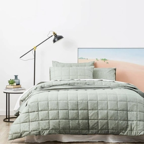 Park Avenue Paradis SAGE Washed Chambray QUILTED Quilt Cover Set