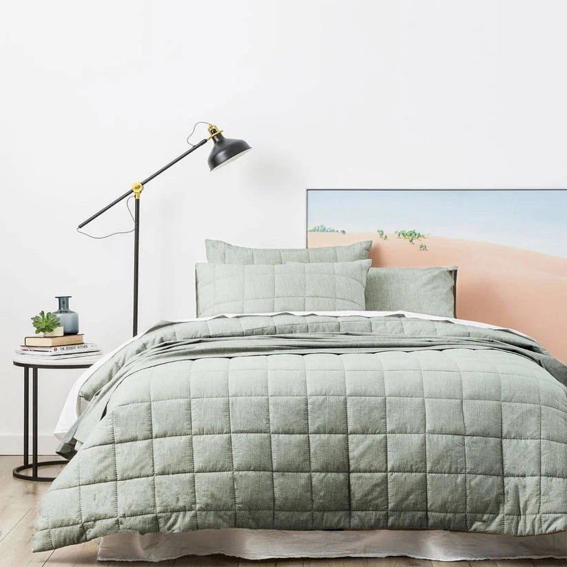 Park Avenue Paradis SAGE Washed Chambray QUILTED Quilt Cover Set