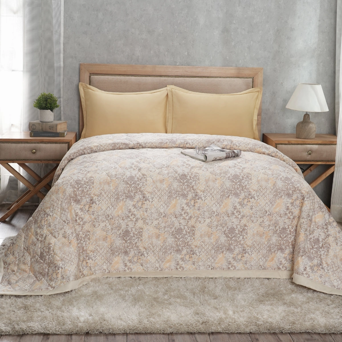 PBS Refined Retro Nouvel Damask Neutral Summer AC Quilt/Quilted Bed Cover/Comferter