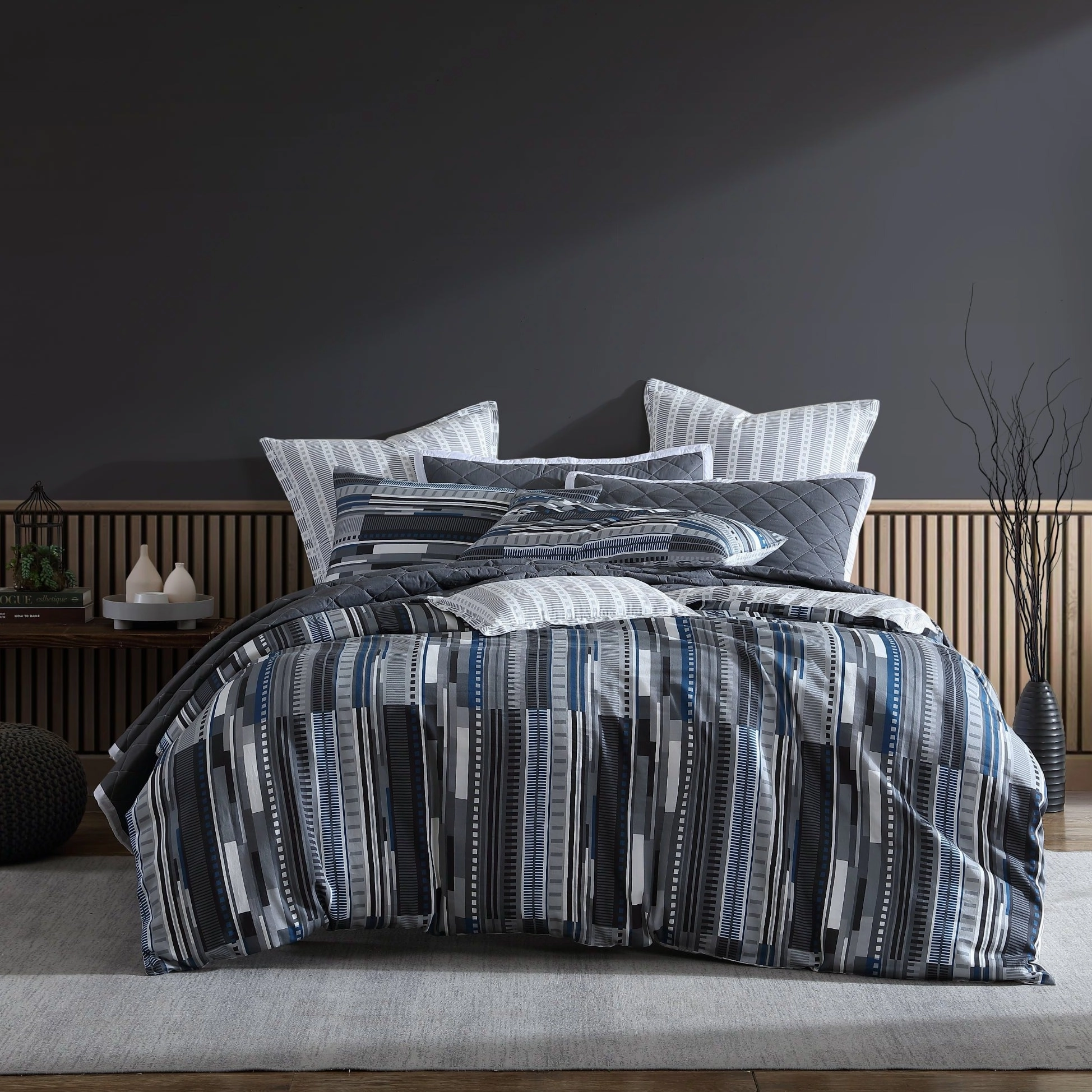 Stripe Charcoal Quilt Cover Set by Logan and Mason