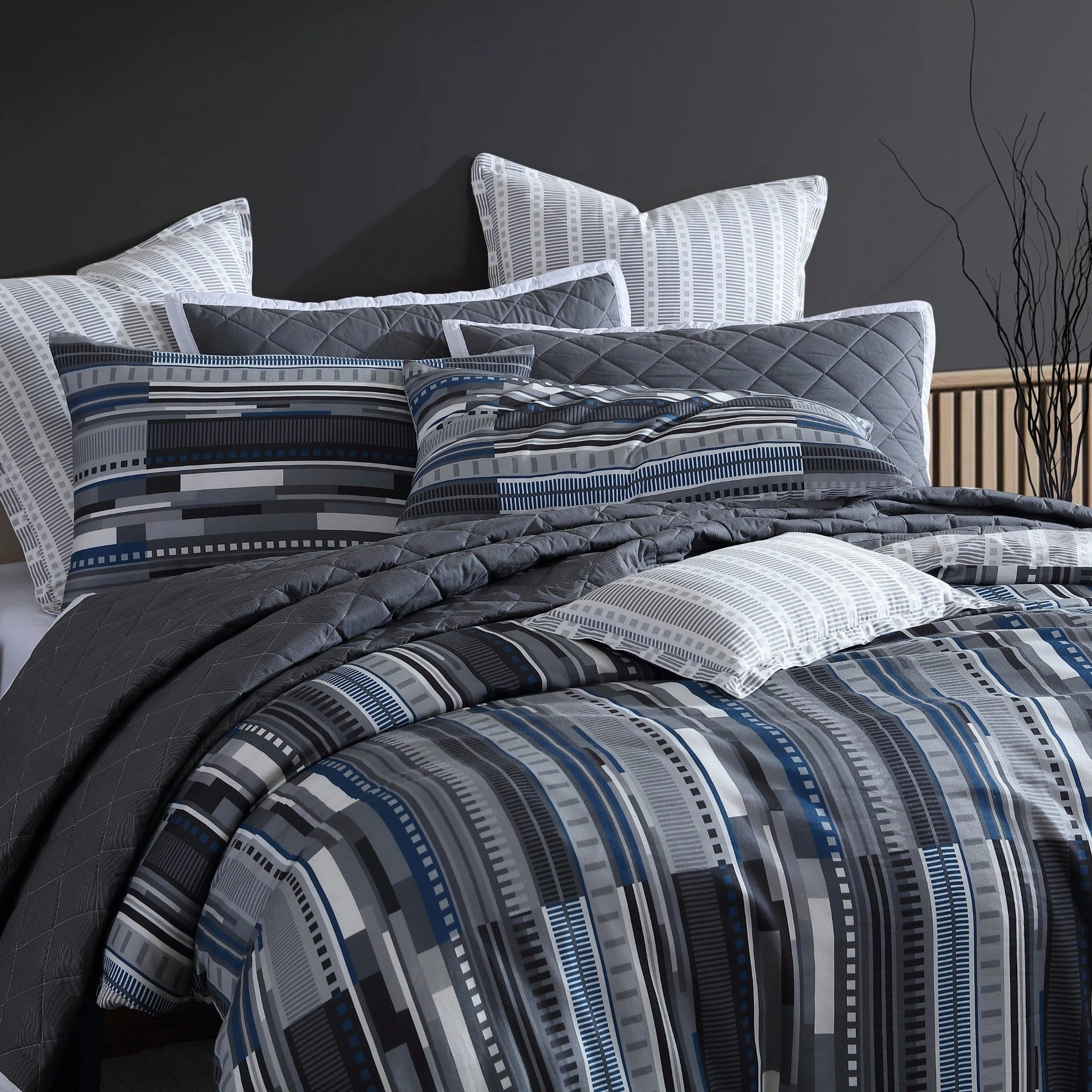 Stripe Charcoal Quilt Cover Set by Logan and Mason