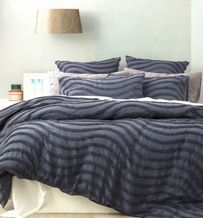 Wave BLUE 100% Cotton Chenille Vintage Quilt Cover Set by Cloud Linen